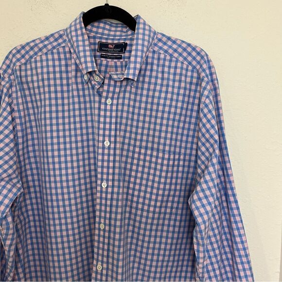 Vineyard Vines Slim Fit Murray Gingham Blue & Pink Button Down - Picture 4 of 8
